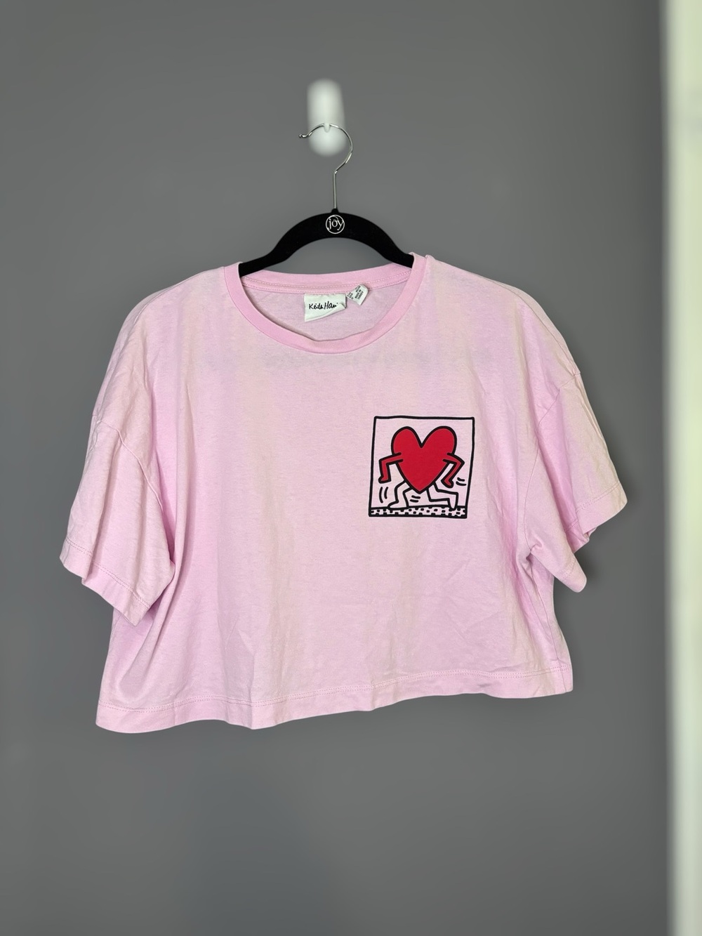 Keith Haring Pink Heart Graphic Boxy Crop T Shirt Large